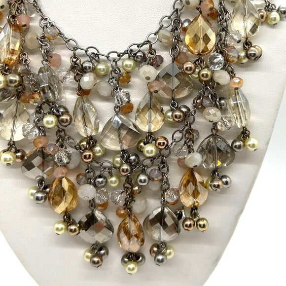 Ann Taylor Loft Bibbed Necklace Statement Glass, Faux Pearl & Beads Silver-tone - Picture 5 of 10
